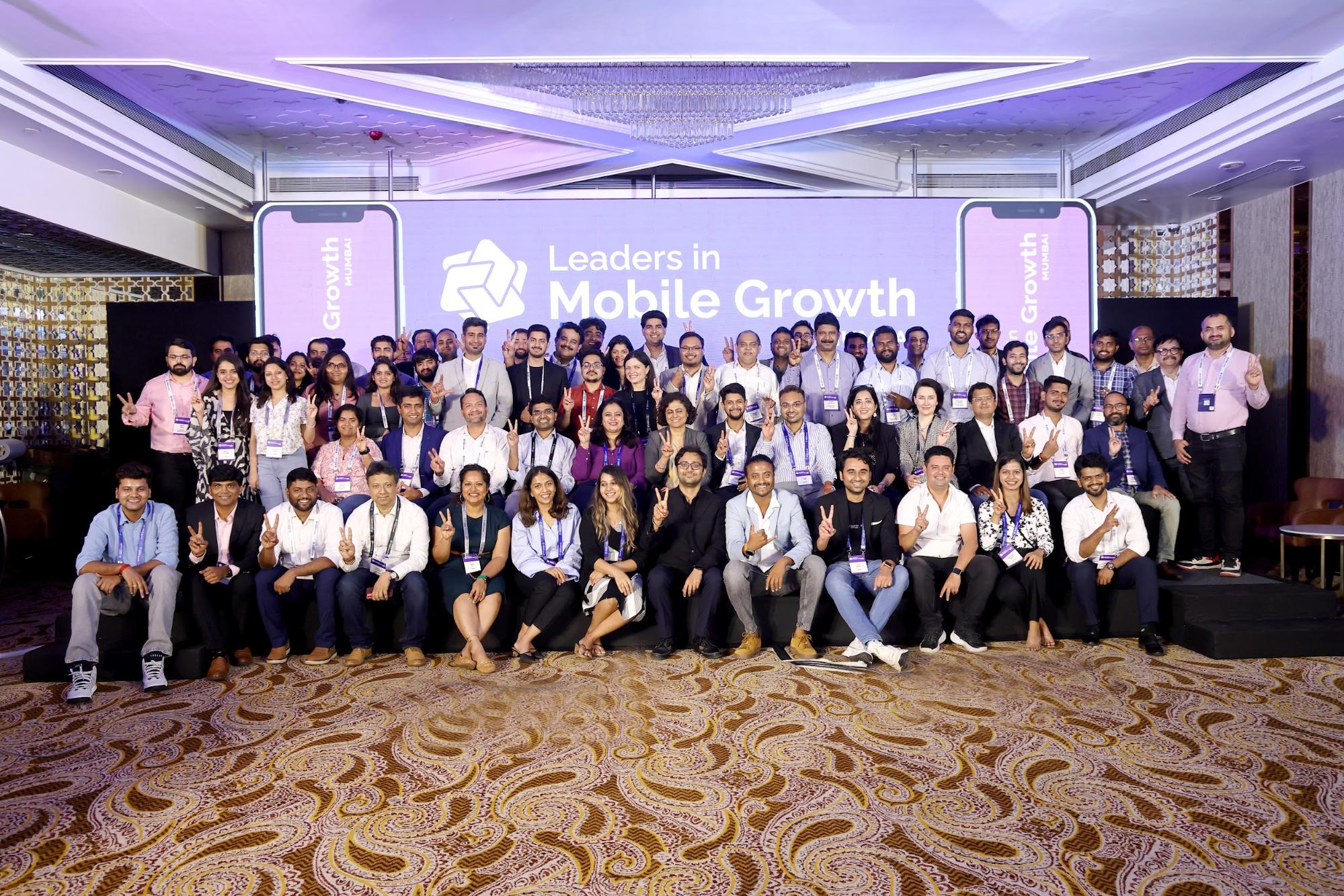 Attendees of Leaders in Mobile Growth Mumbai pose for a group photo.